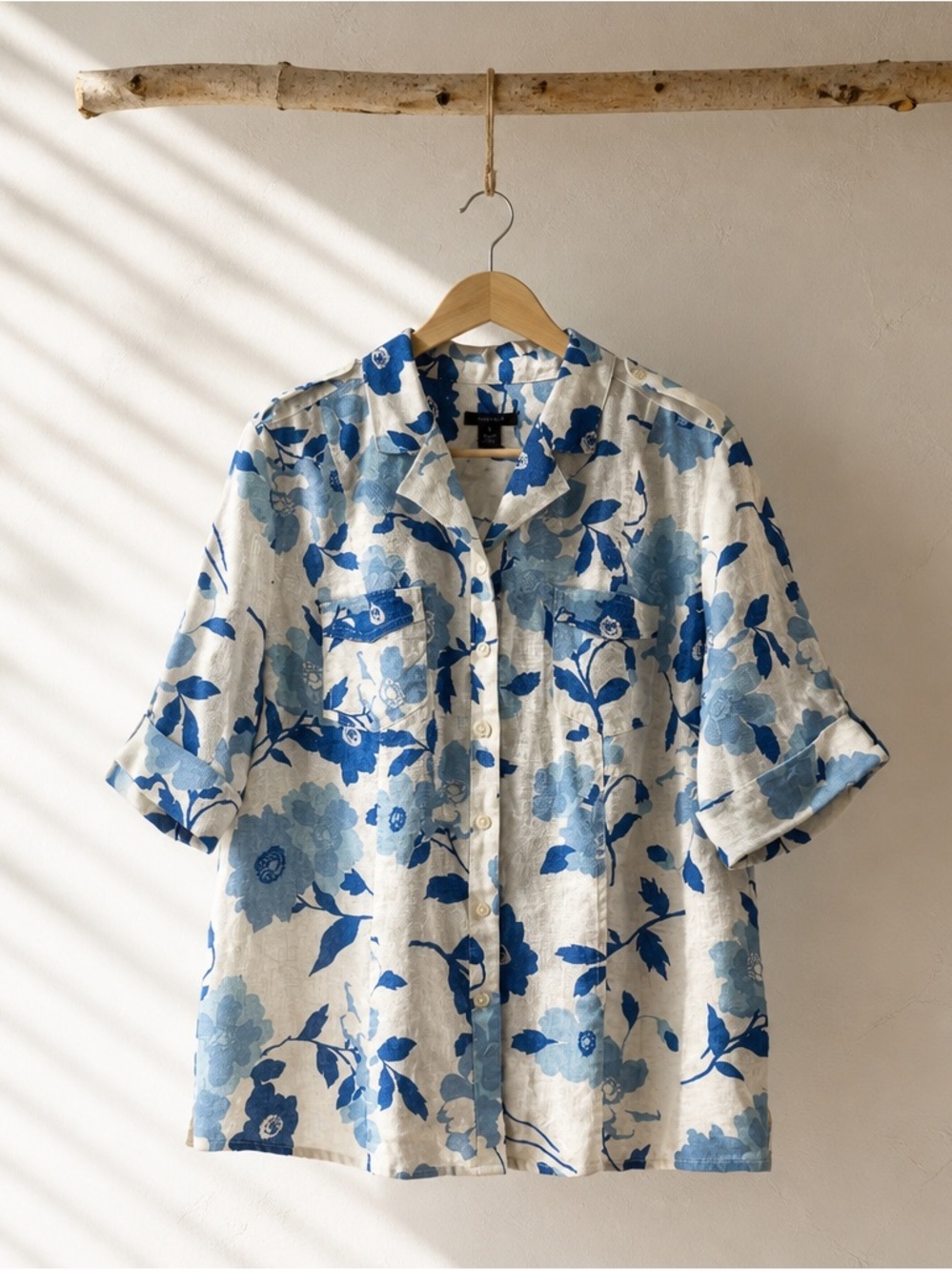 Westbound Linen Casual Blue Floral Button-Up Shirt